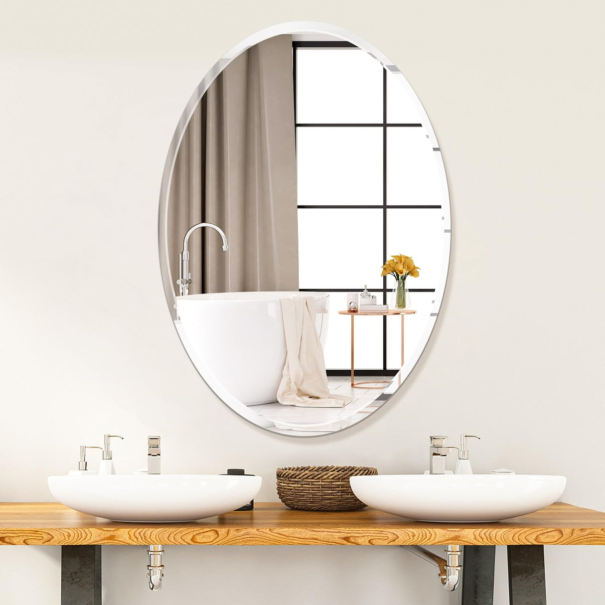 Inch Oval Mirror for Bathroom Beveled Edge Frameless Oval Wall Mirror for Over Sink,