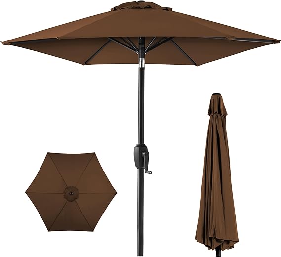 7.5ft Heavy-Duty Round Outdoor Market Table Patio Umbrella w/Steel Pole, Push Button Tilt