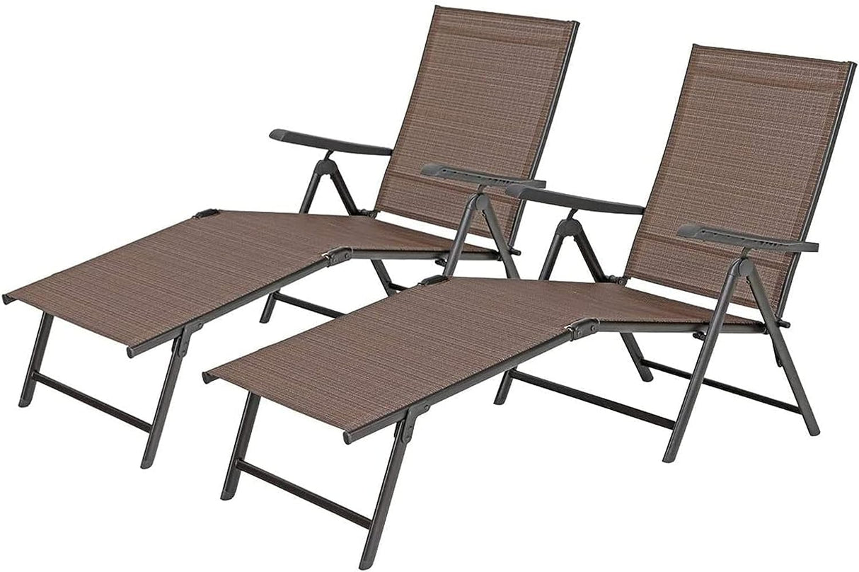 Folding Patio Chaise Lounge Chairs, Set of 2 Outdoor Textiline Recliner Chairs Patio Lounge