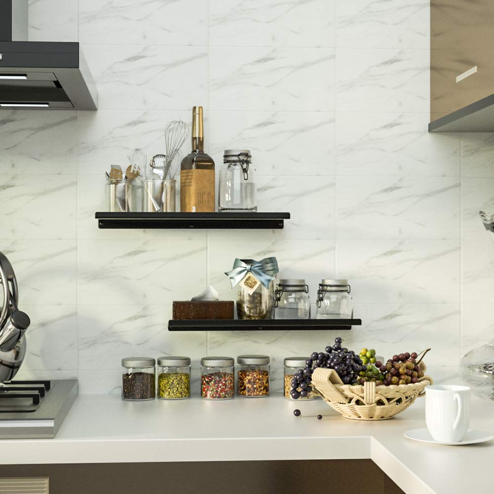 Black Metal Wall Shelves, 2 Set Floating Shelves for Bedroom, Living Room, Bathroom