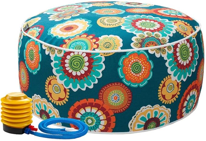 Indoor/Outdoor Inflatable Stool Ottoman Pouf, Water Repellent Round Footrest Footstool