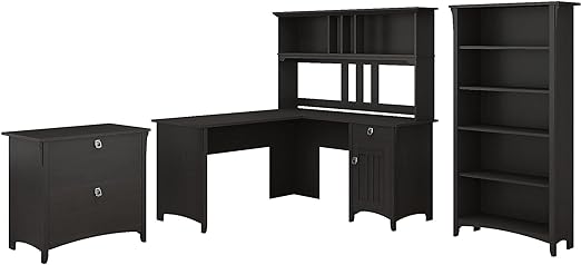 Salinas L-Shaped Executive Desk – 60” Home Office Workstation with Hutch & Storage