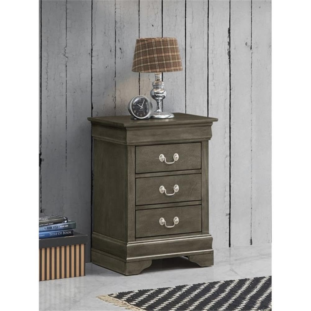 Furniture Louis Phillipe 3 Drawer Nightstand in Gray