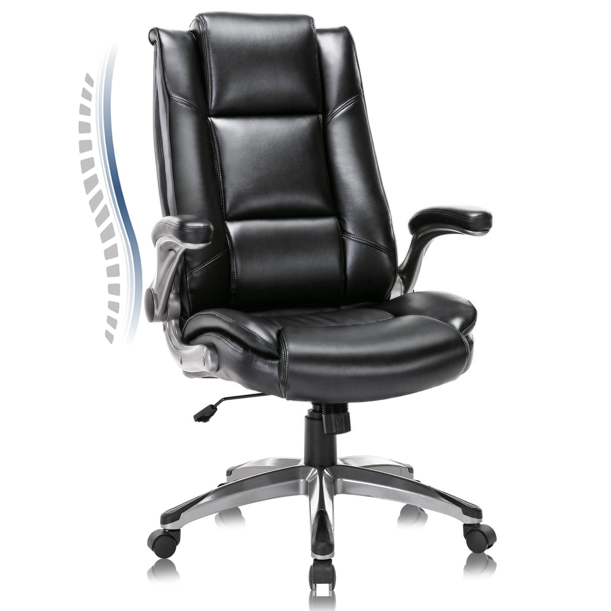 Leather Executive Office Chair - High Back Ergonomic Desk Chair with Flip-Up Arms