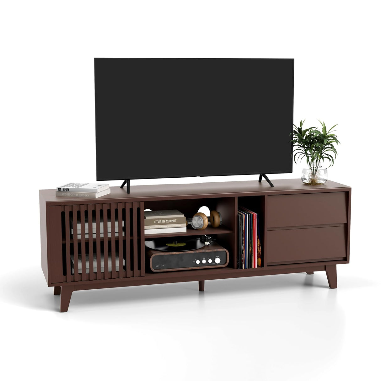 Mid Century Modern TV Stand with 4 Drawers