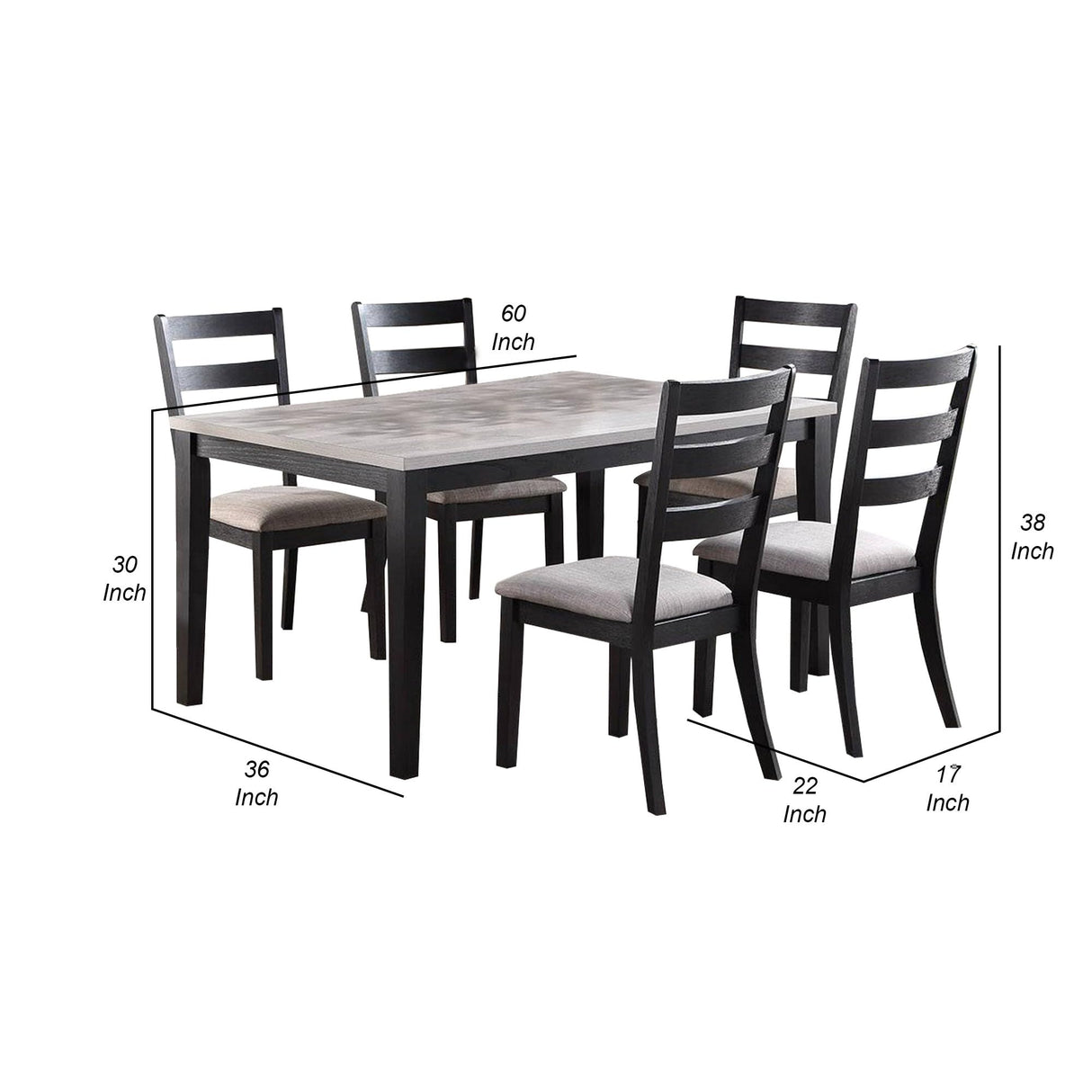Piece Dining Set, Rectangular Table, 6 Padded Chairs, Finish, Espresso and Gray