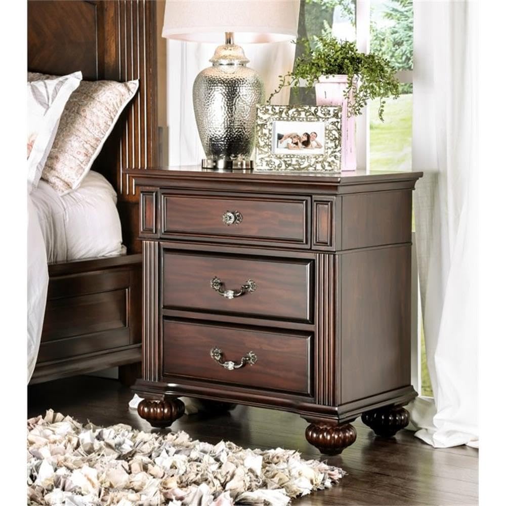 Transitional 3 Drawer Wooden Bedside Nightstand