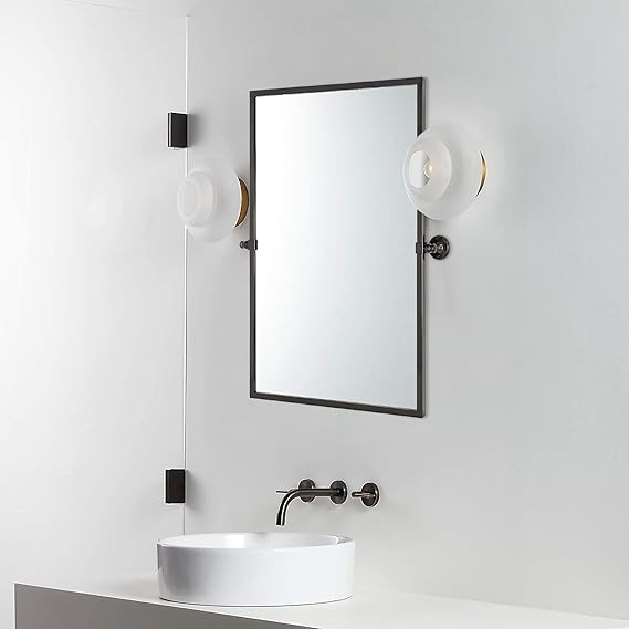 ' Black Metal Framed Pivot Rectangle Bathroom Mirror Tilting Beveled Vanity