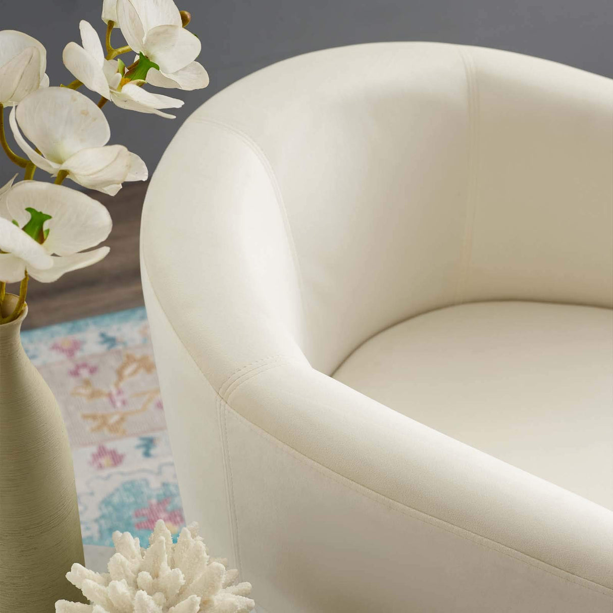 Divulge Performance Velvet Armchair and Ottoman Set in Ivory