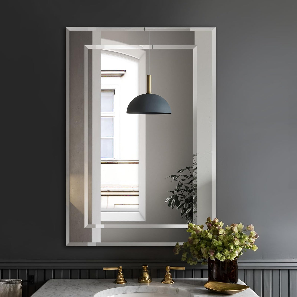 Bathroom Mirror, Bevel Wall Mirror, Frameless Makeup