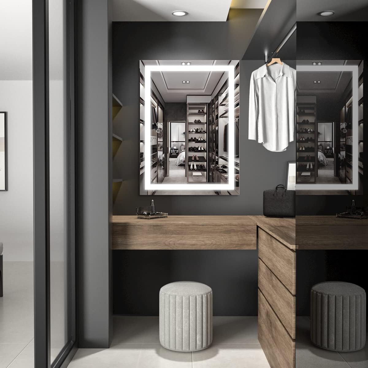 LED Lighted Bathroom Mirror for Vanity, Anti-Fog Wall Mounted Mirror