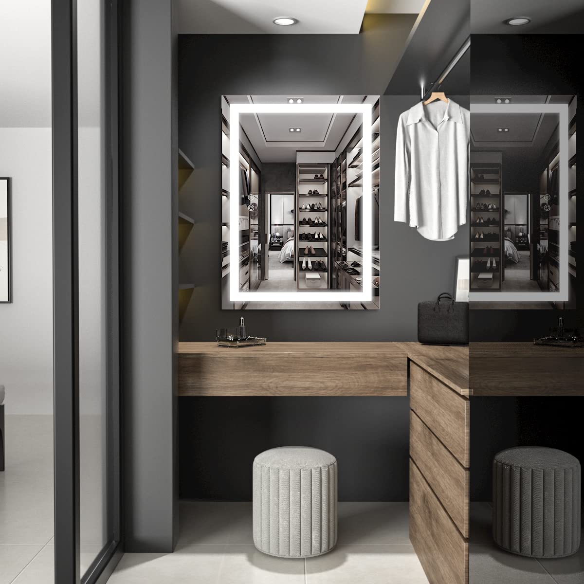 LED Lighted Bathroom Mirror for Vanity, Anti-Fog Wall Mounted Mirror