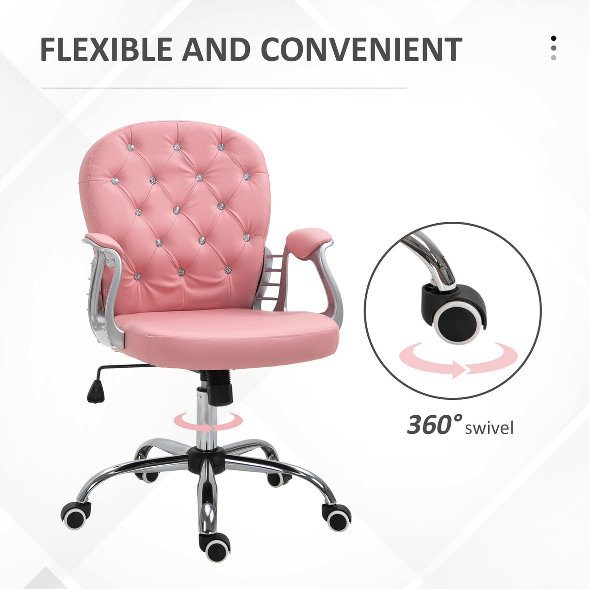Pink Button Tufted Office Chair with Padded Armrests
