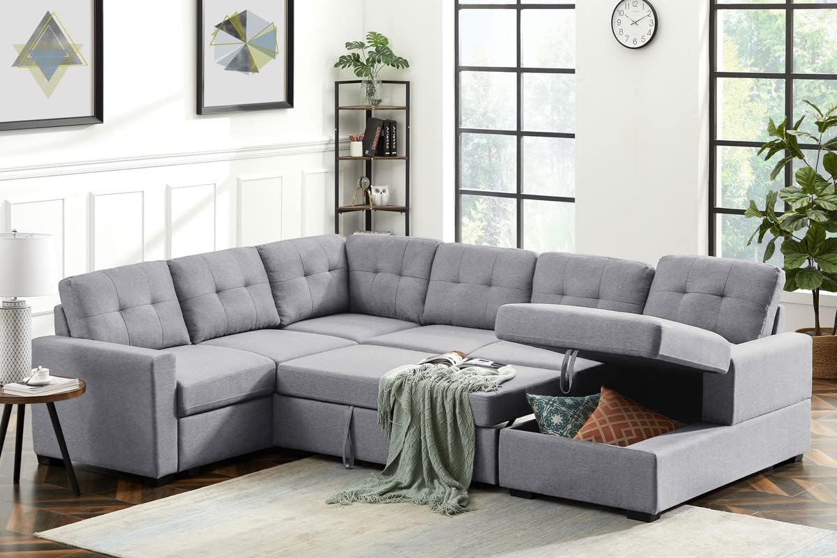 Oversized Convertible Tufted Sleeper Sectional Sofa with Pull Out Sleeper Couch Bed