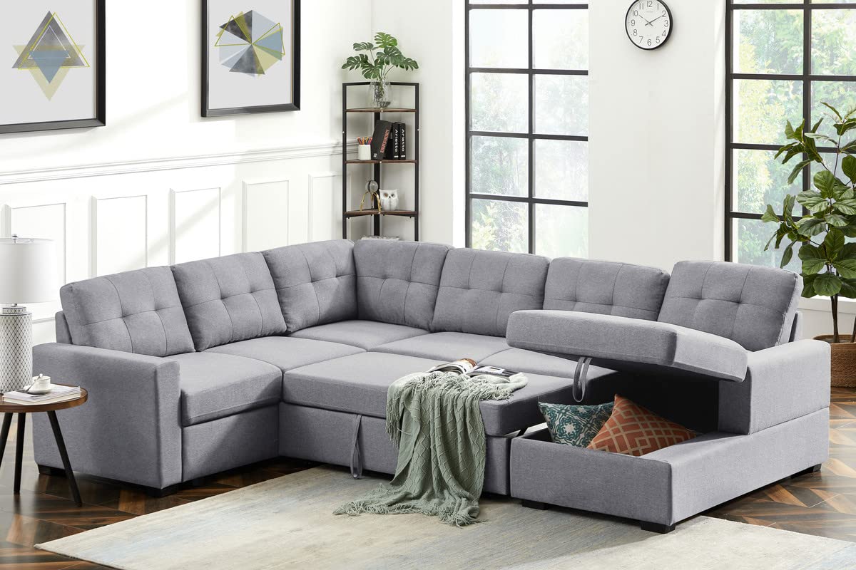 Oversized Convertible Tufted Sleeper Sectional Sofa with Pull Out Sleeper Couch Bed