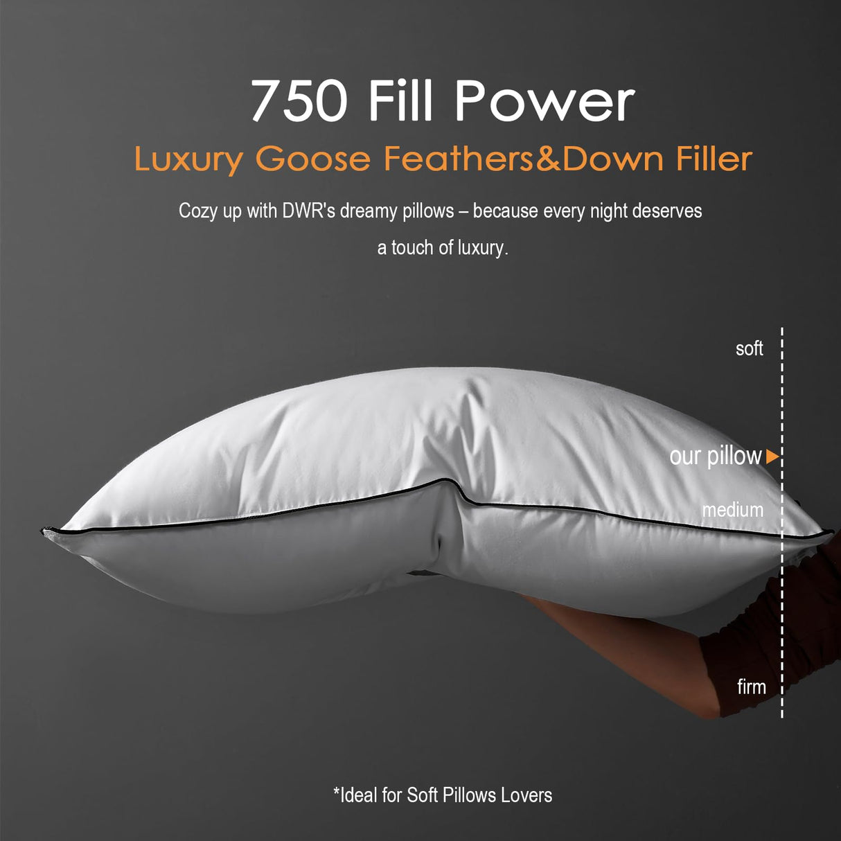 DWR Cloud-Like Luxury Feathers Down Pillows Set of 2, Soft & Fluffy Support with 100% Organic Cotton Cover, Ideal for Back & Stomach Sleepers – Not for Firm Pillow Lovers (20"x26")