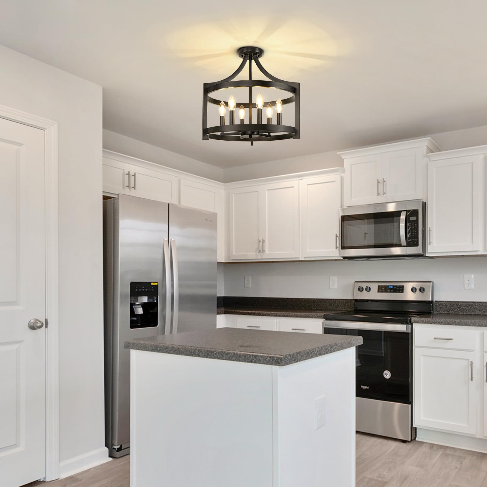 WBinDX 6-Light Black Chandelier, Modern Hanging Pendant Lighting, Convertible Semi Flush Mount Ceiling Light Fixture Rustic Vintage Farmhouse Chandeliers for Dining Room Kitchen Foyer Entryway