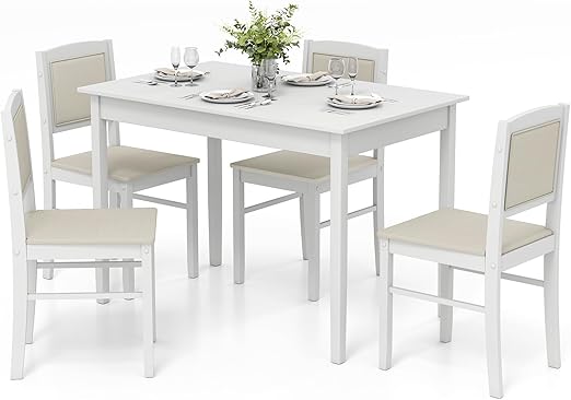 5-Piece Farmhouse Dining Table Set with Upholstered Chairs