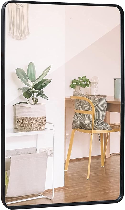 Black Wall Mirror for Bathroom, Wall Mounted Rectangular Entryways Decor