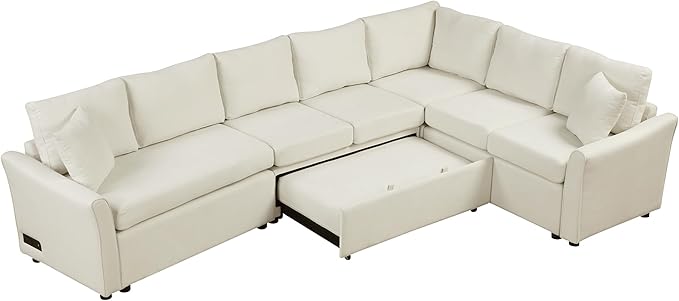 125" Pull Out Sleeper Sofa Bed with 2 Back Pillows,Oversized L-Shaped Sectional