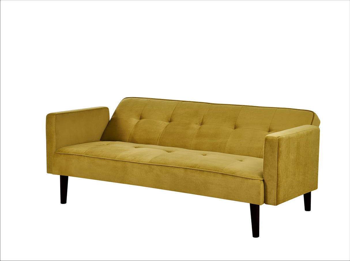 Container Furniture Direct Velvet Upholstered Convertible Folding Futon Sofa Bed Modern Tufted Sleeper Couch for Compact Living Room, Bedrooms, Apartments, and Dorm, 72 Inch, Golden Yellow
