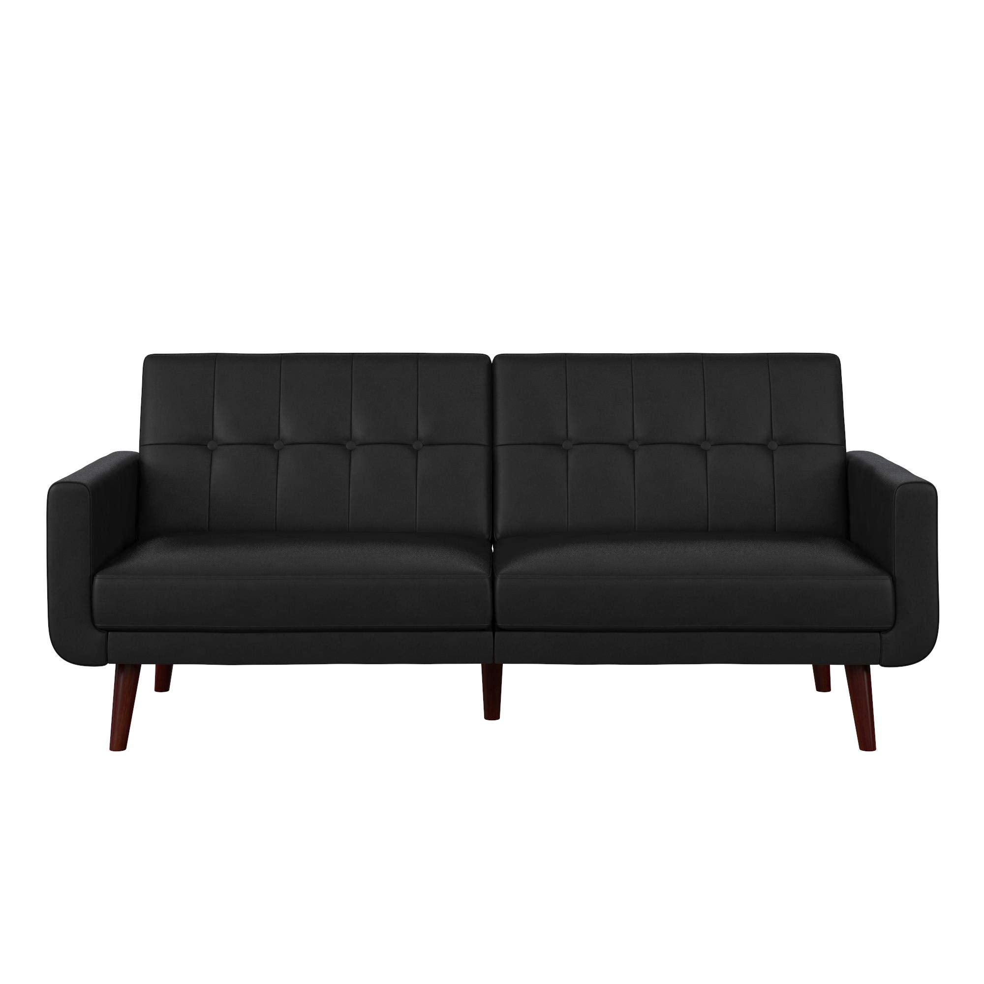 Nia 79 Inch Futon Sofa Bed in Faux Leather, Upholstered Couch Sleeper with Button