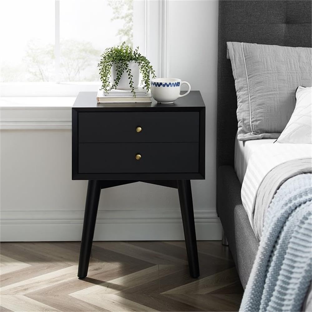 Contemporary MDF Wood Night Stand in Matte Black