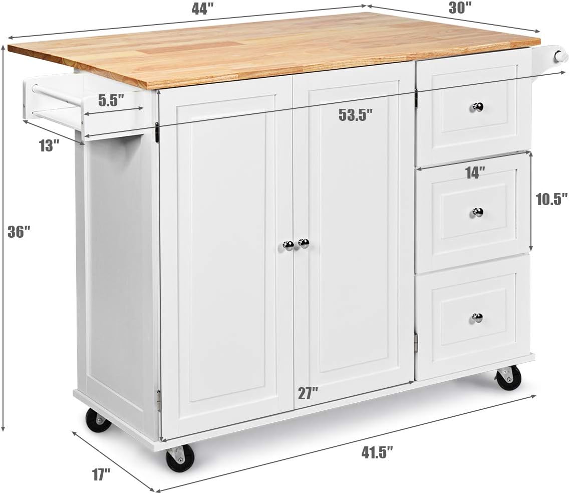 Kitchen Island Cart with Drop-Leaf Tabletop, Large Trolley Cart with Large Cabinet