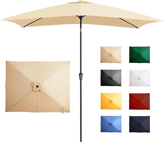 6.5x10FT Rectangular Patio Umbrella Outdoor Table Umbrella w/Push Button Tilt & Crank