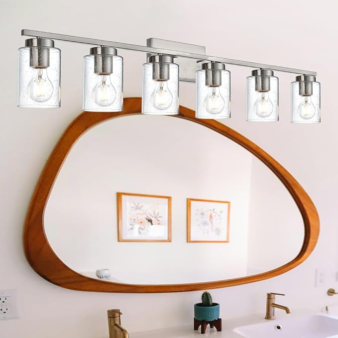 Bathroom Vanity Light,3 Light Brushed Nickel Light Fixture with Thickened Seeded Glass