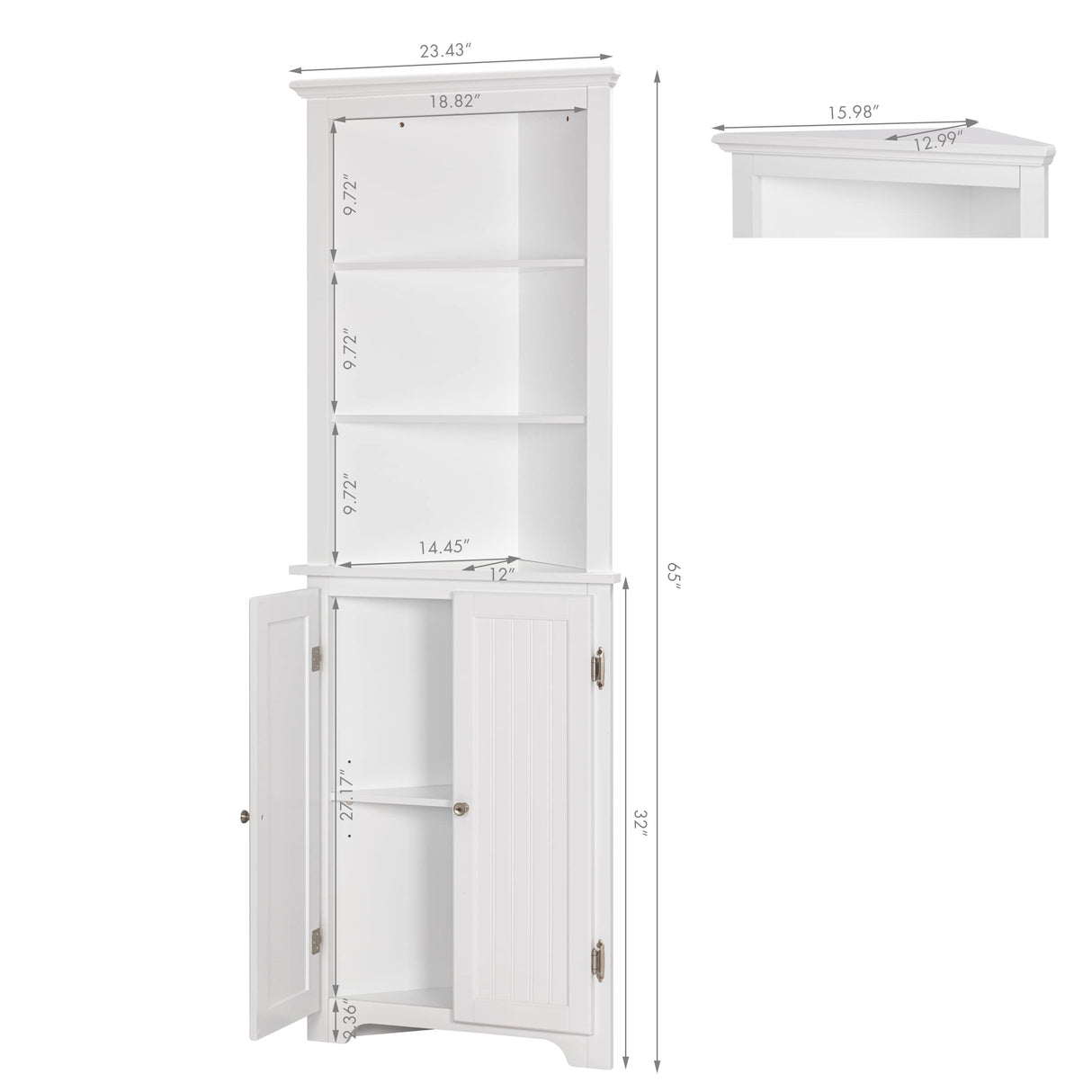 Tall Bathroom Corner Cabinet, Slim Floor Storage Bathroom Cabinet with Doors and Hutch