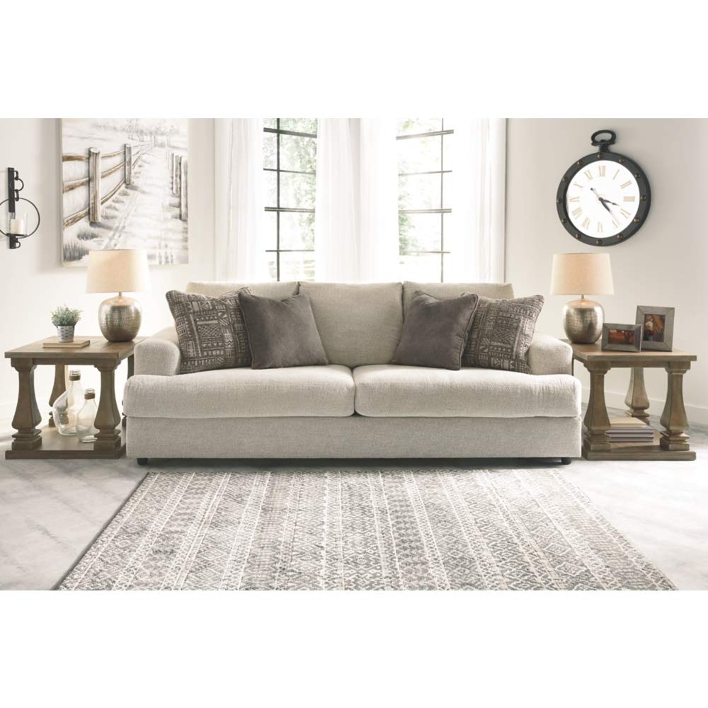 Soletren Contemporary Chenille Sofa with 4 Accent Pillows, Off-White