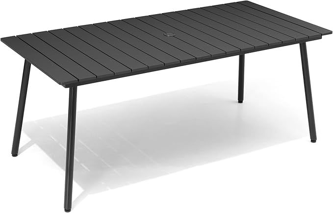 70-Inch Rectangular Outdoor Dining Table with Umbrella Hole