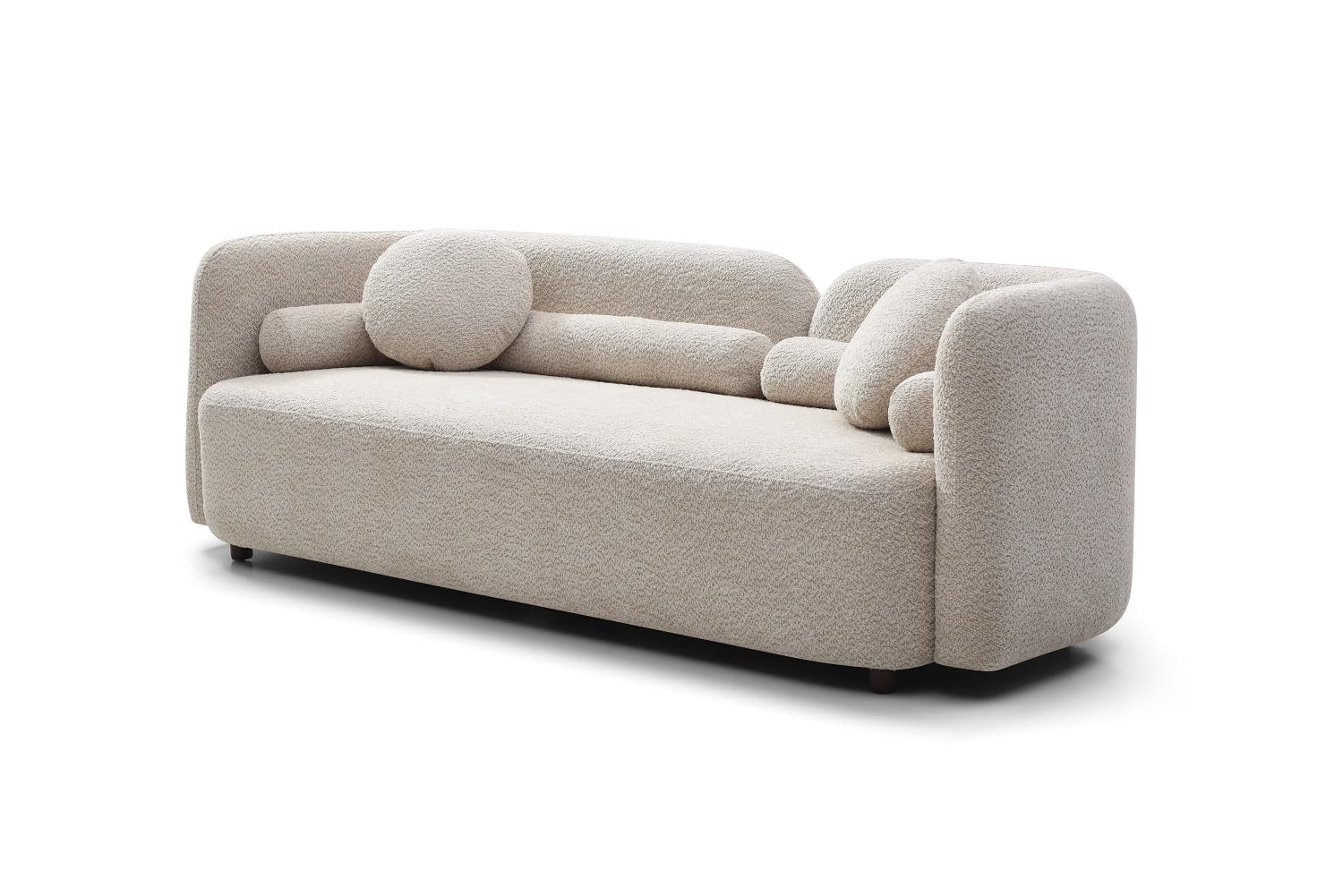 Modern Sofa, Boucle Upholstery, Rolled Arms (Light Beige)