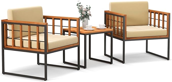 3 Pieces Acacia Wood Patio Bistro Set, Outdoor Conversation Set