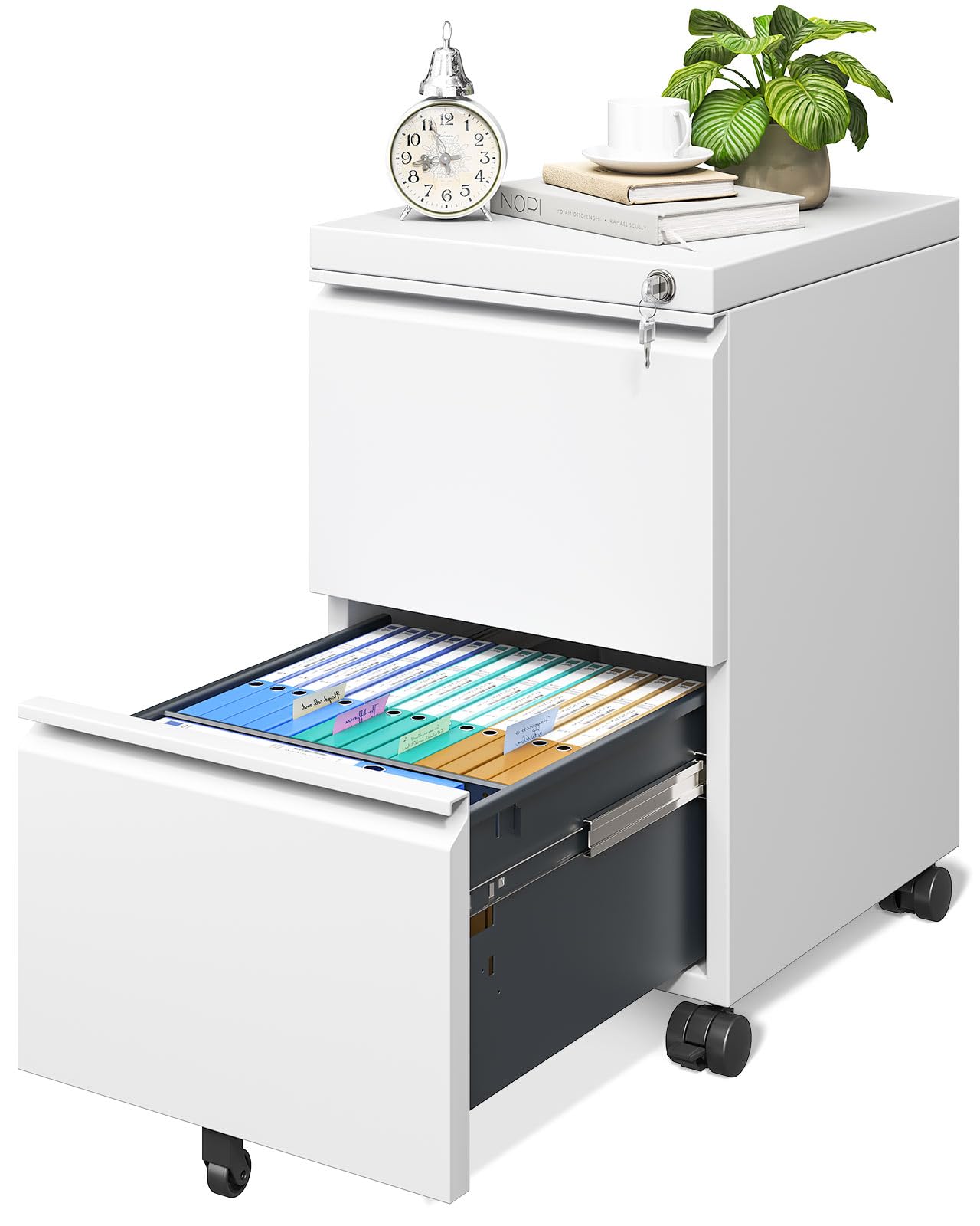 File Cabinet for Home Office, Fully Assembled Filing Cabinet 2 Drawer Rolling File