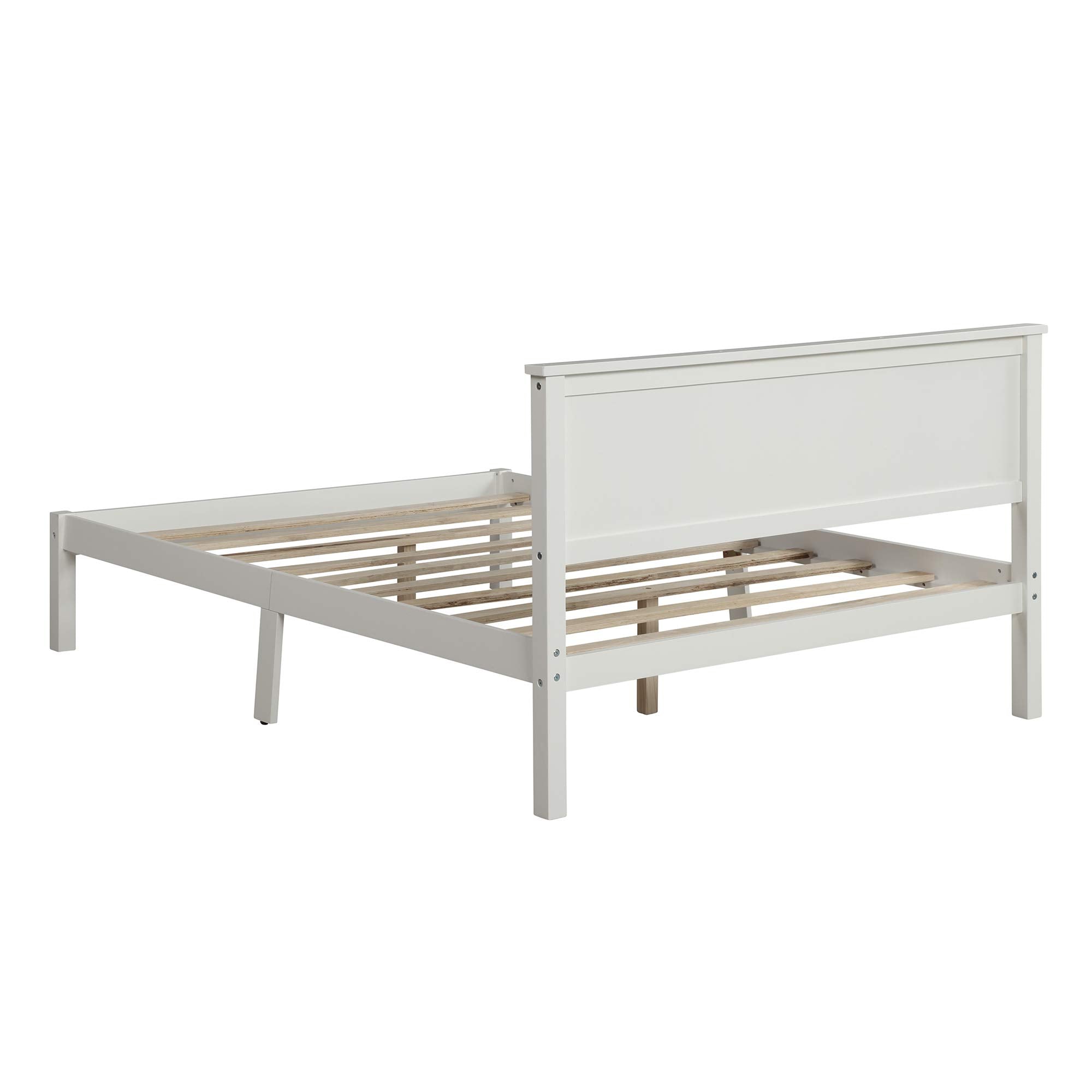 SOFTSEA Full Platform Bed Frame Wood Beds with Headboard, No Box Spring Needed/Wood Slat Support (Full, White)