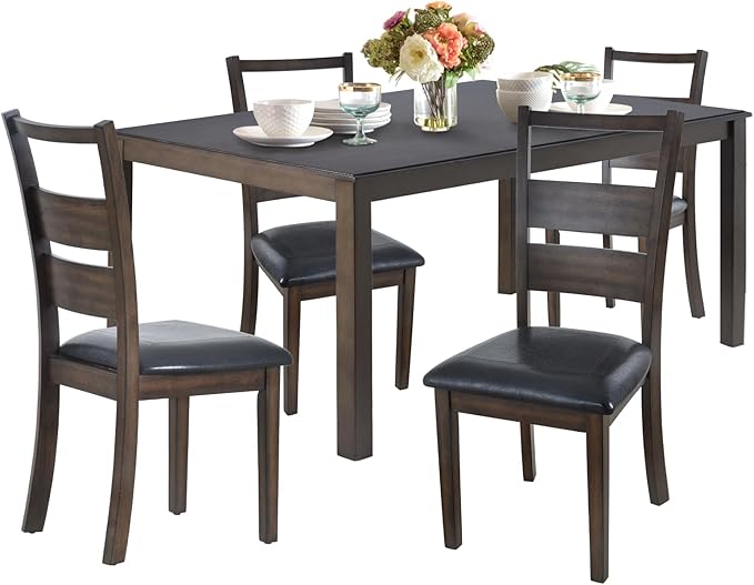 Wooden Dining Table Set, Mid Century Modern Rectangle Wooden Kitchen Table and PU