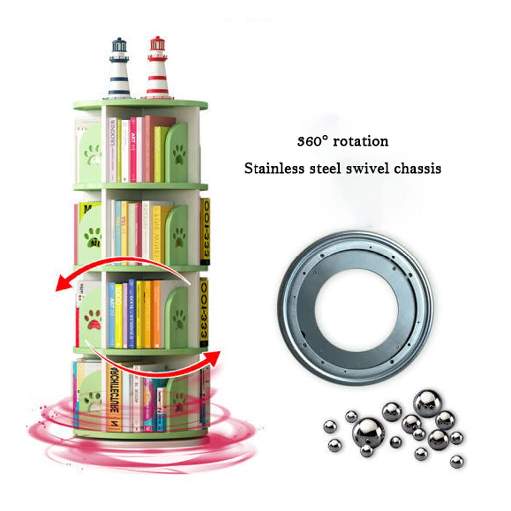 Rotating Bookshelf, 360 Display Corner Bookshelf for Small Space Green Bear Paw Pattern