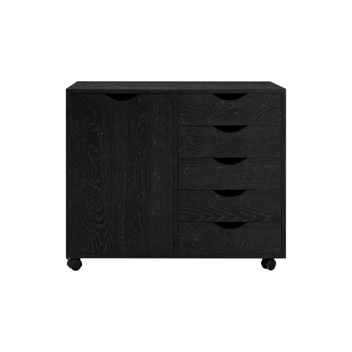Amy 5 Drawer Chest, Wood Storage Dresser Cabinet with Wheels
