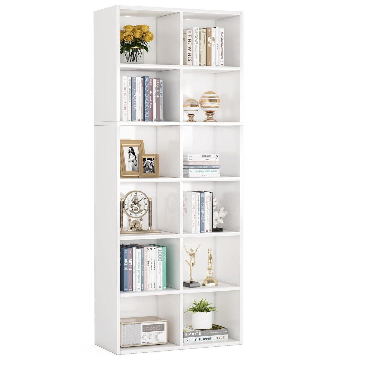 70.9 Inch Tall Narrow Bookcase, Corner Bookshelf 6 Tier Cube Display Shelf