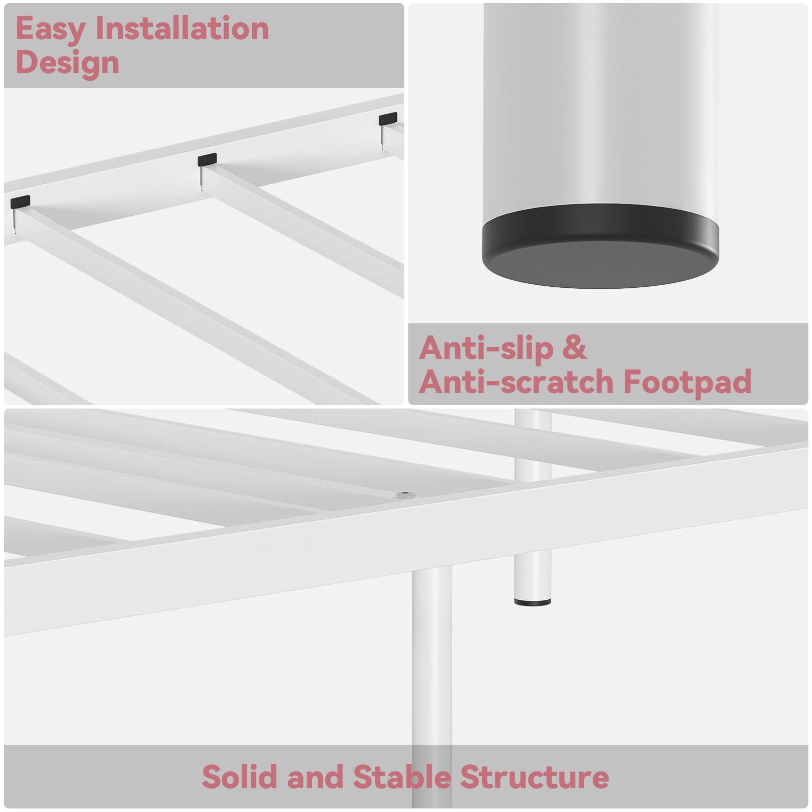Weehom Twin Bed Frames for Kids, Vintage White Twin Size Platform Bed Frame with Headboard, No Box Spring Needed Metal Bed Frames for Girls