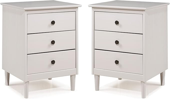 Myron Modern 2 Piece Solid Wood 3 Drawer Nightstand Set, 2 Pack, Caramel