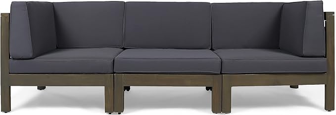 Great Deal Furniture GDFStudio Outdoor Sectional Sofa Set - 3-Seater - Acacia Wood