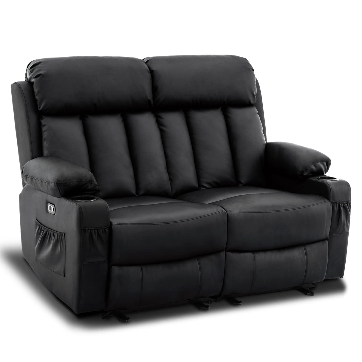 Power Loveseat Recliner, Electric Reclining Loveseat Sofa with Heat and Vibration, Cup Holders, USB Charge Port for Living Room 6075 Faux Leather (Loveseat Recliner, Black)