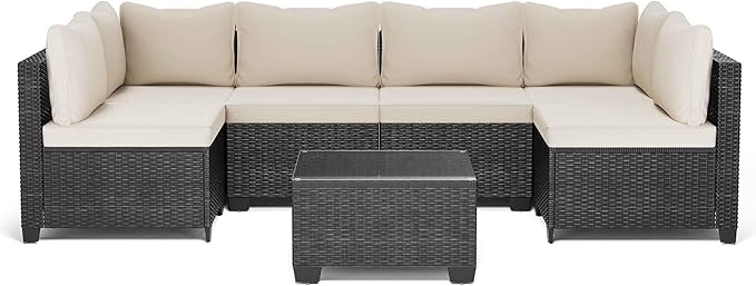 7 Pieces Outdoor Patio Furniture, Outdoor Sectional Sofa Patio Furniture Sets