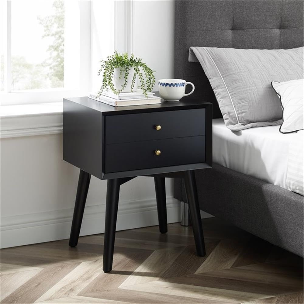 Contemporary MDF Wood Night Stand in Matte Black