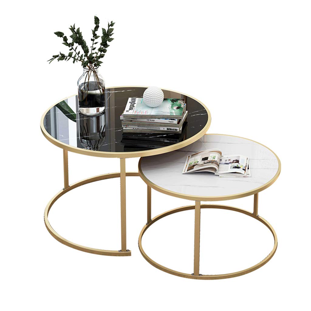 Side Table Coffee Tables Set of 2 for Home and Office, Living Rooms, Lobby, Reception, Wood Top + Metal Base, 20"X 15" + 27.5"X 17.7" Feito na China Comfortable Anniversary