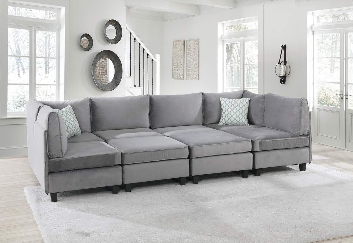 Gray Velvet 8Pc Modular Sectional Sofa