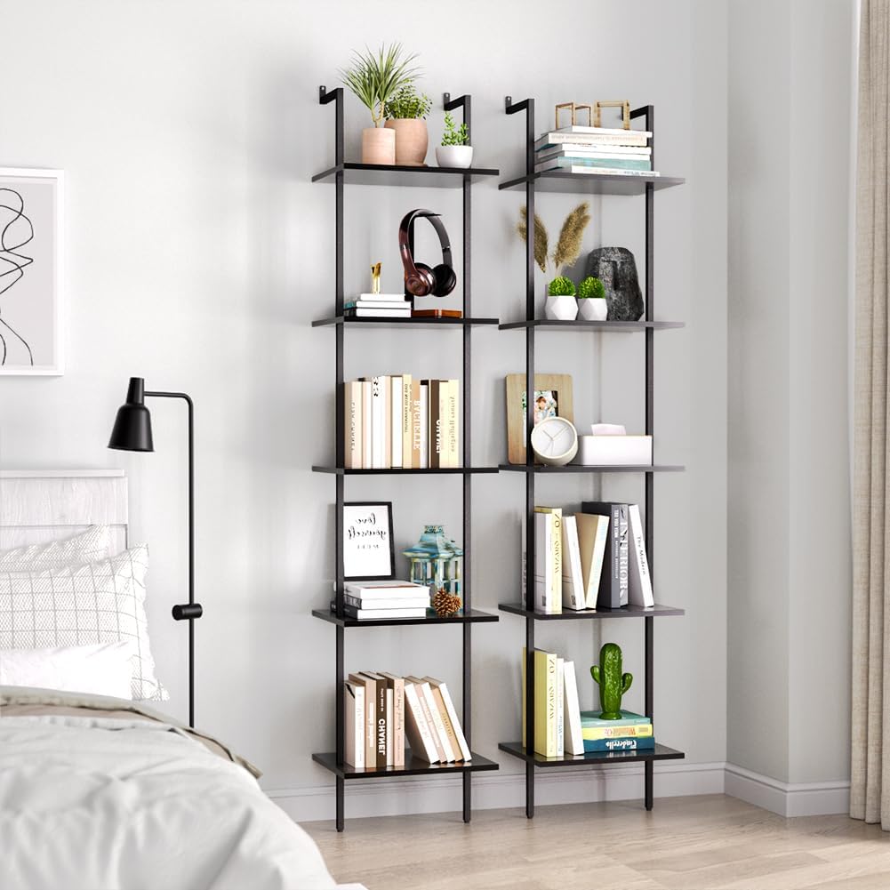 5 Tier Ladder Shelf, 70-Inch Wall Mounted Ladder Bookshelf